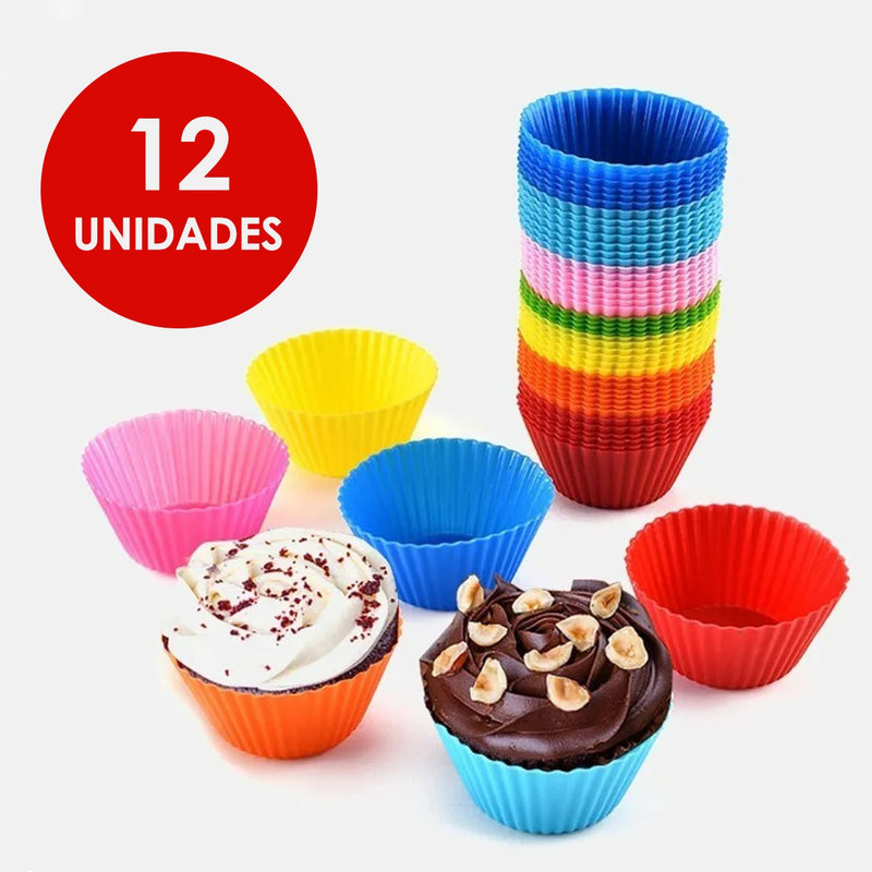 Formas Silicone Mini Cupcake Bolo Muffin Assadeira Kit Com 12 Uni.